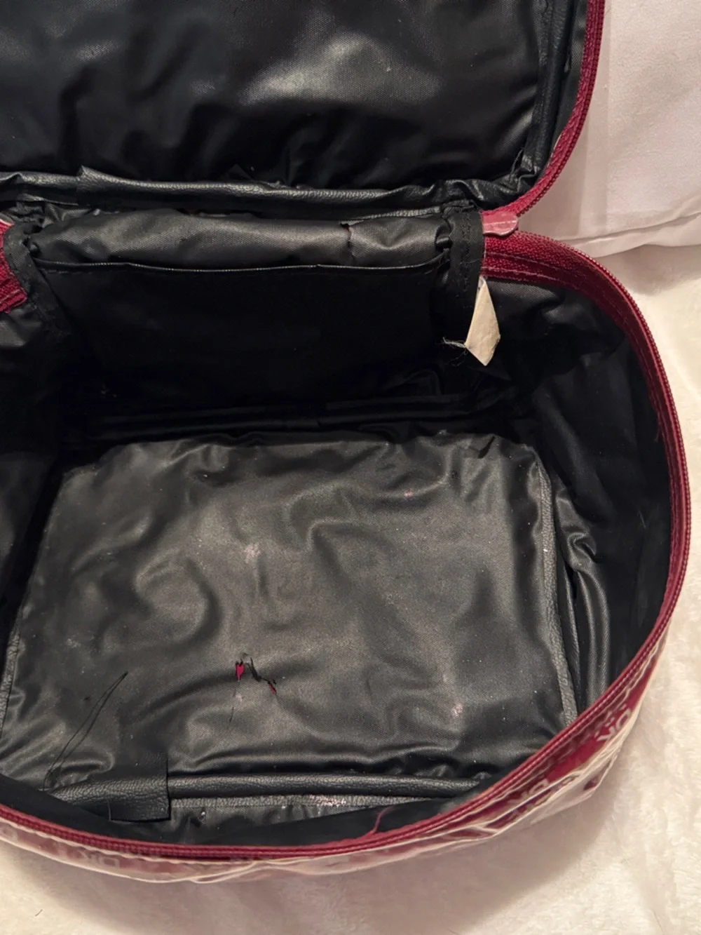 DKNY Burgundy Logo Vinyl Cosmetic Carry Case with Handle